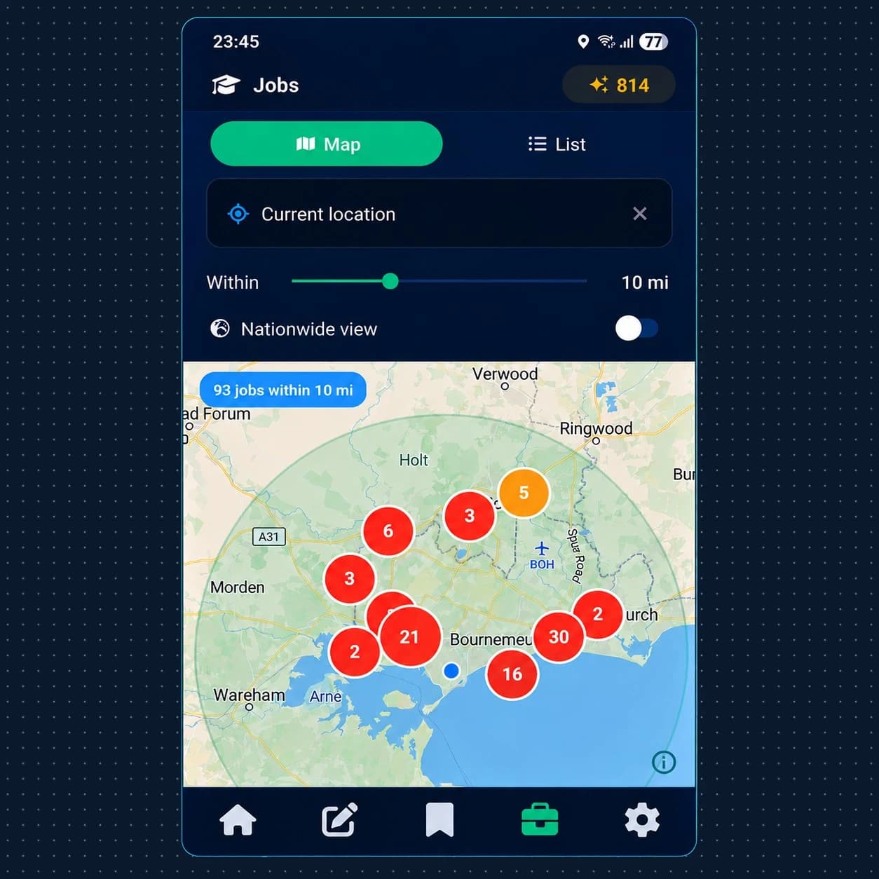 Map view of healthcare jobs across the UK